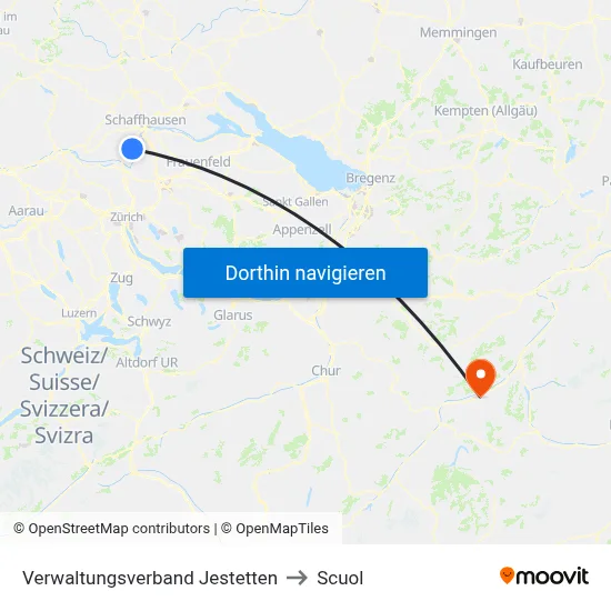 Verwaltungsverband Jestetten to Scuol map