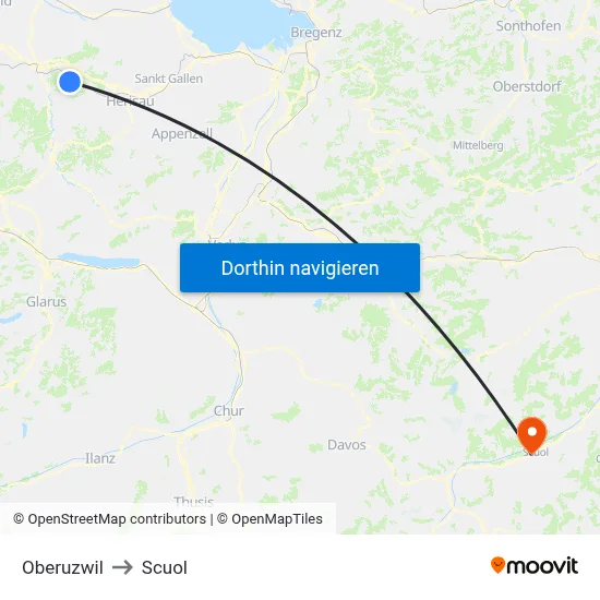 Oberuzwil to Scuol map