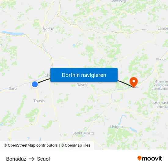 Bonaduz to Scuol map
