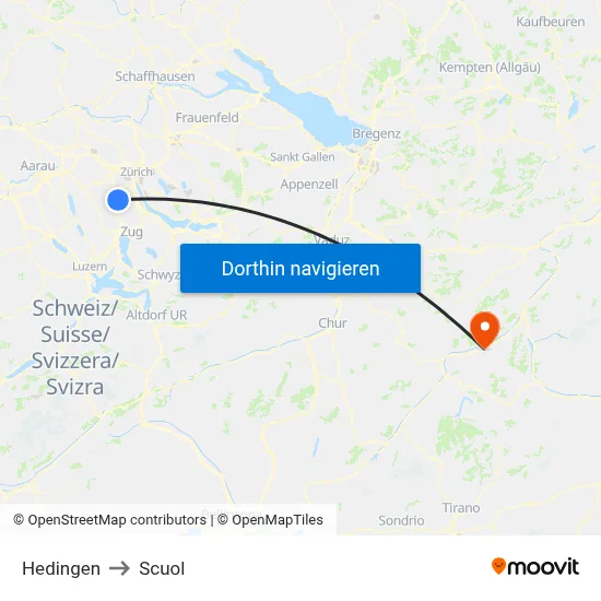 Hedingen to Scuol map