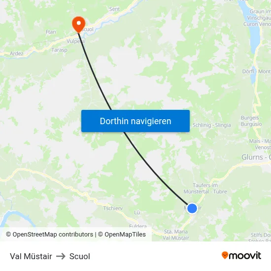Val Müstair to Scuol map