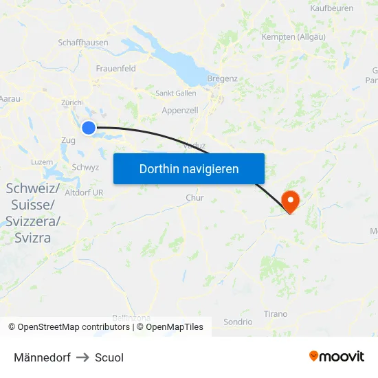 Männedorf to Scuol map