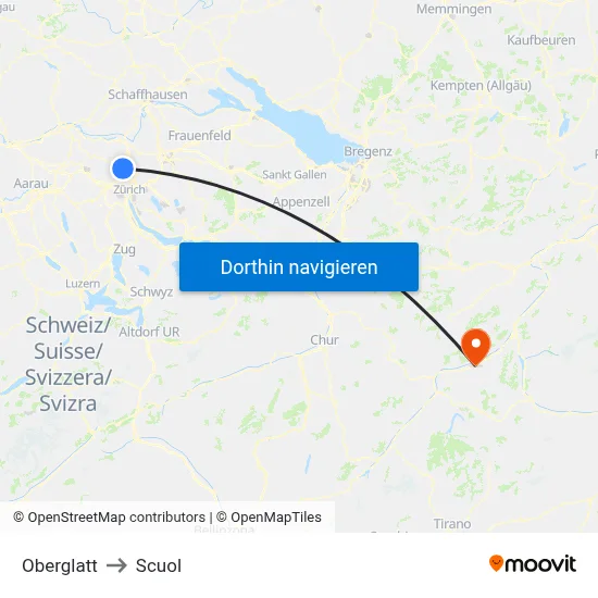 Oberglatt to Scuol map