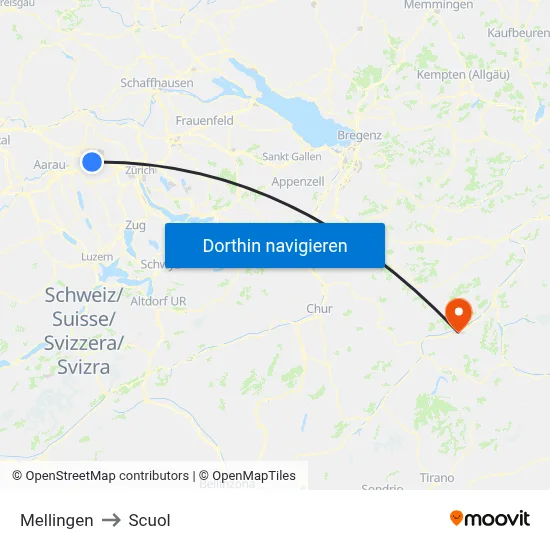 Mellingen to Scuol map