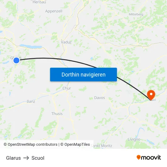 Glarus to Scuol map