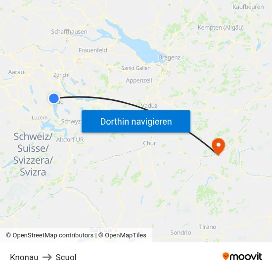 Knonau to Scuol map