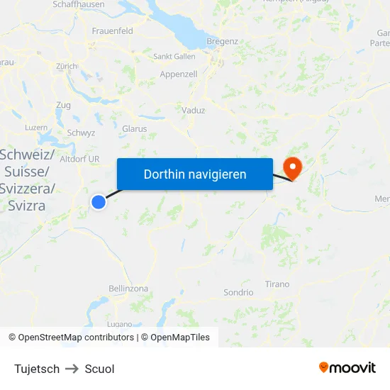 Tujetsch to Scuol map