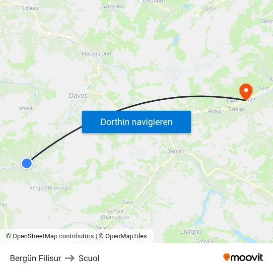 Bergün Filisur to Scuol map