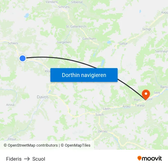 Fideris to Scuol map