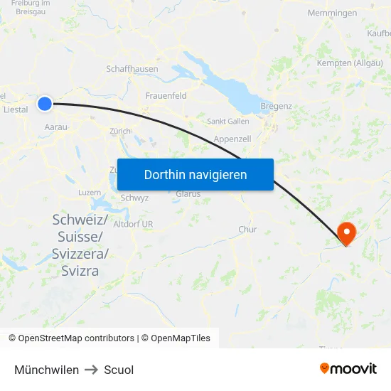 Münchwilen to Scuol map
