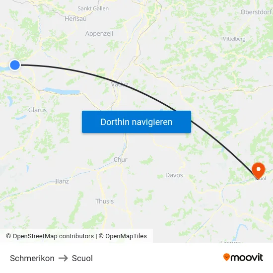 Schmerikon to Scuol map
