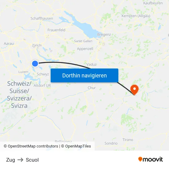 Zug to Scuol map