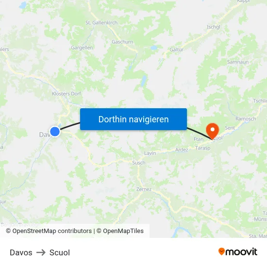 Davos to Scuol map
