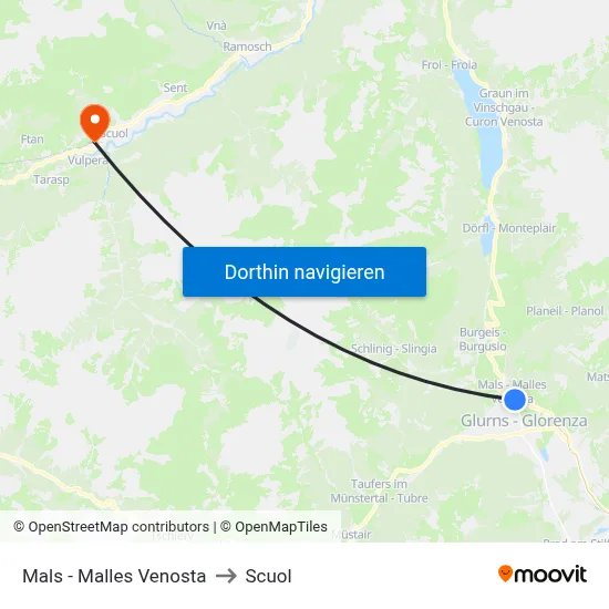 Mals - Malles Venosta to Scuol map