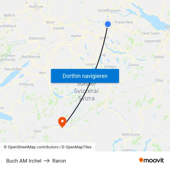 Buch AM Irchel to Raron map