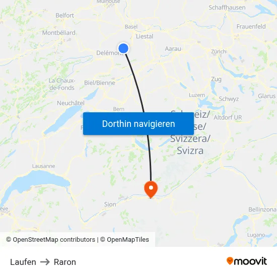 Laufen to Raron map