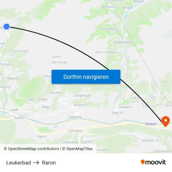 Leukerbad to Raron map