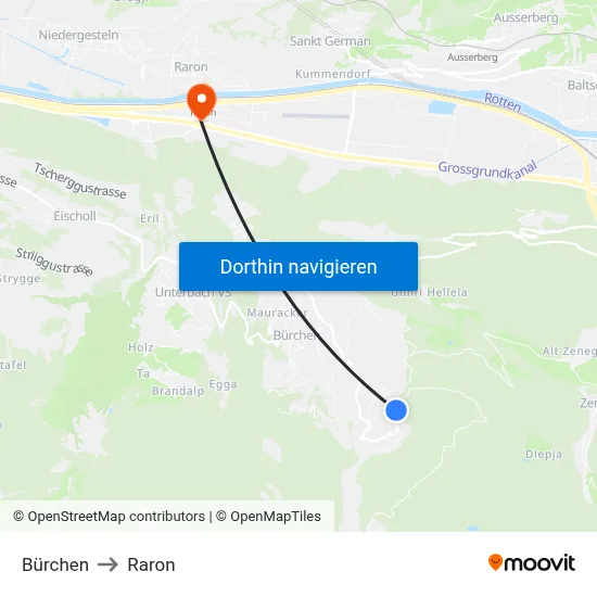 Bürchen to Raron map