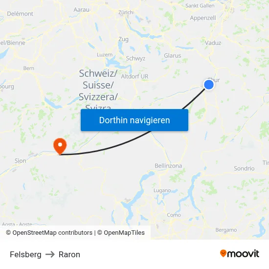 Felsberg to Raron map