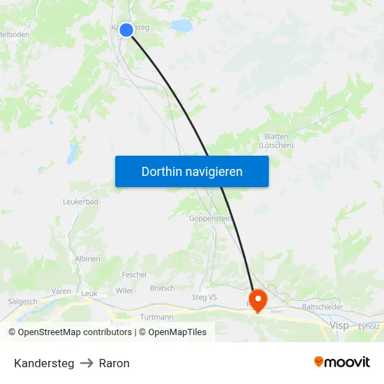 Kandersteg to Raron map