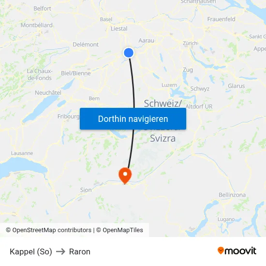 Kappel (So) to Raron map