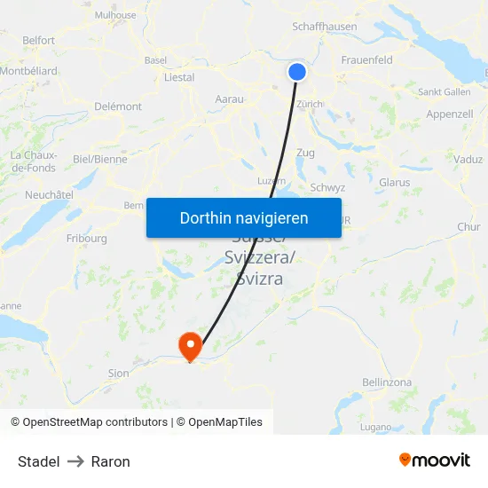 Stadel to Raron map