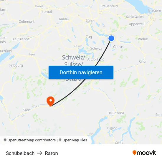Schübelbach to Raron map