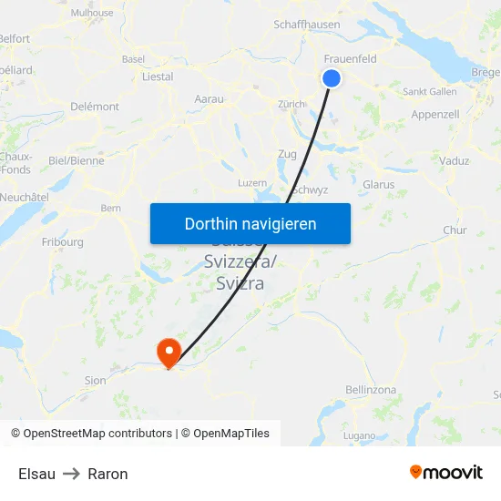Elsau to Raron map