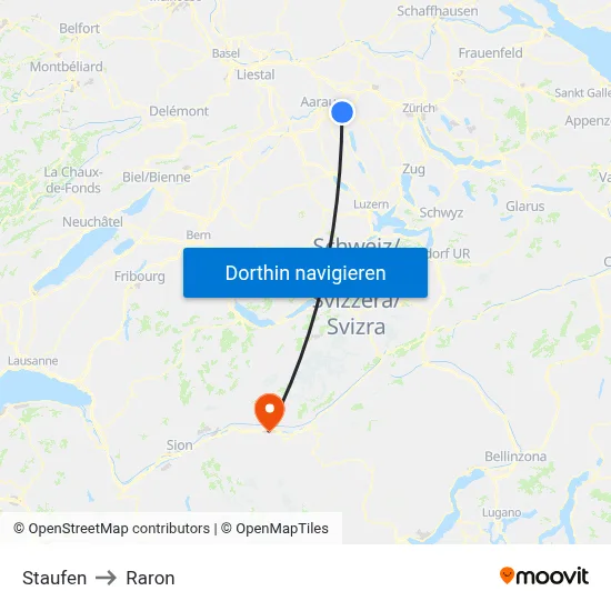 Staufen to Raron map