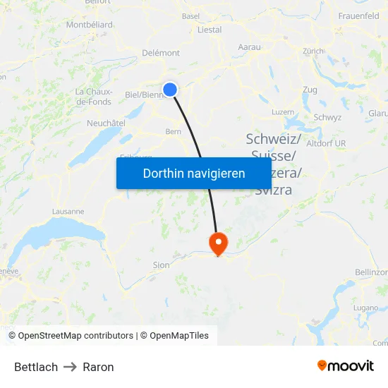 Bettlach to Raron map