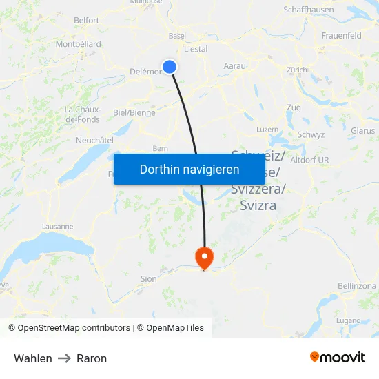 Wahlen to Raron map