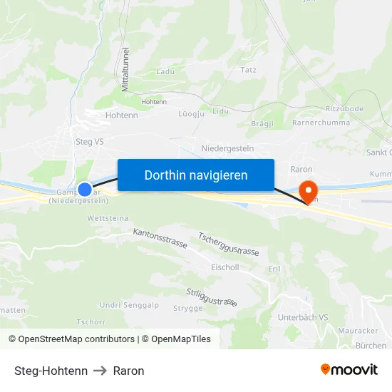 Steg-Hohtenn to Raron map