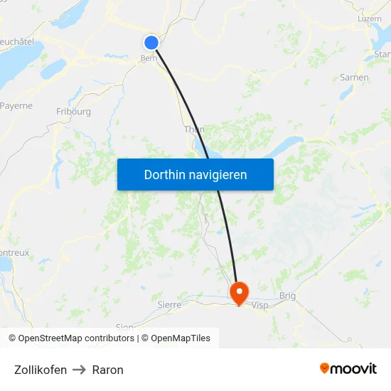Zollikofen to Raron map