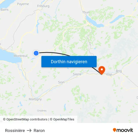 Rossinière to Raron map