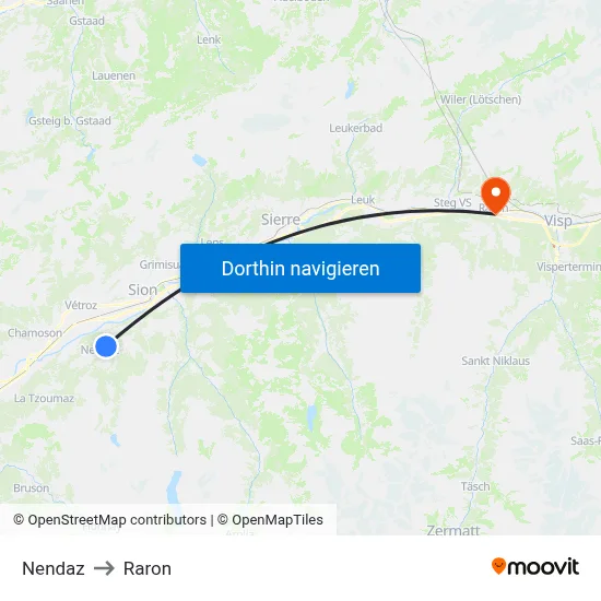 Nendaz to Raron map