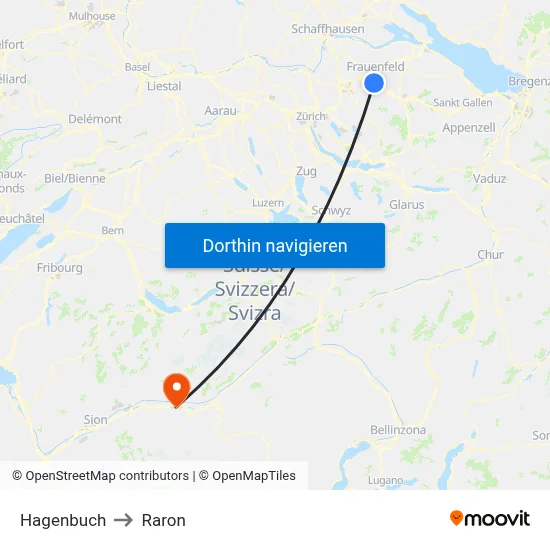 Hagenbuch to Raron map