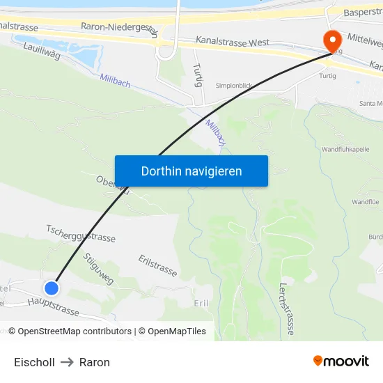 Eischoll to Raron map