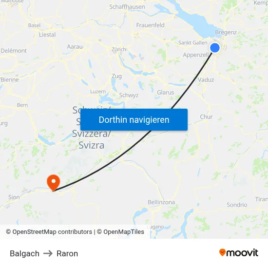 Balgach to Raron map