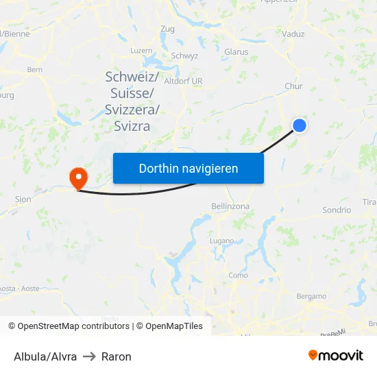 Albula/Alvra to Raron map