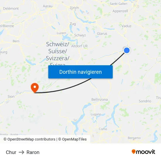 Chur to Raron map