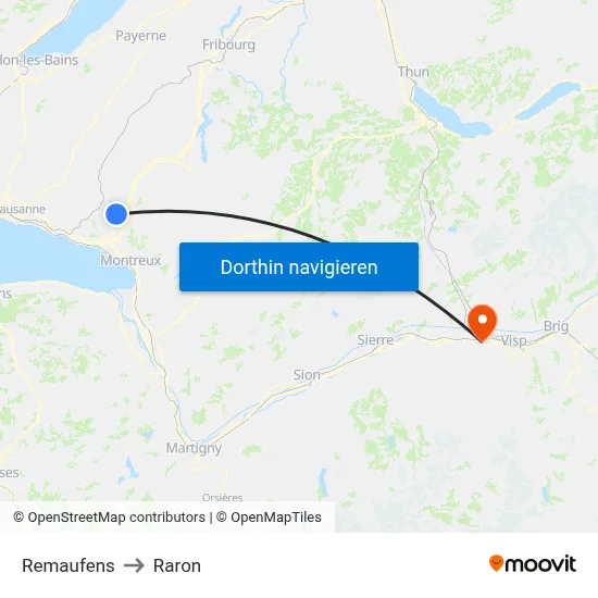 Remaufens to Raron map