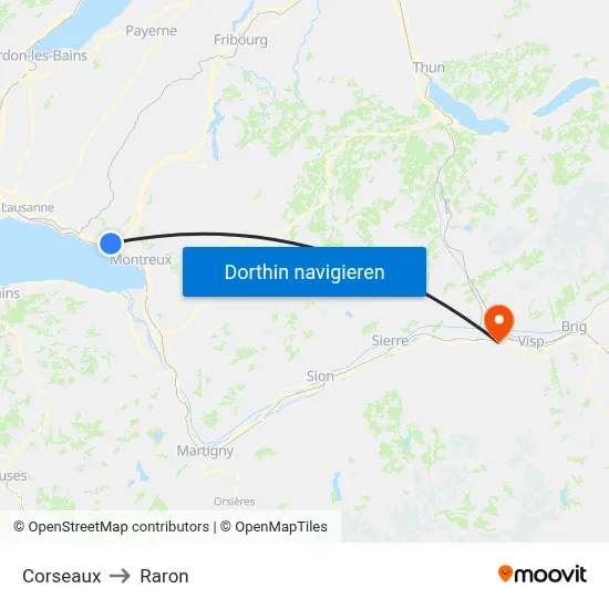 Corseaux to Raron map