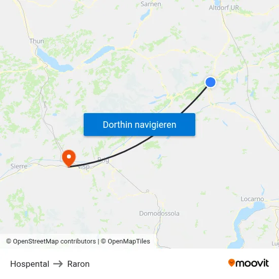 Hospental to Raron map