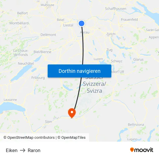 Eiken to Raron map