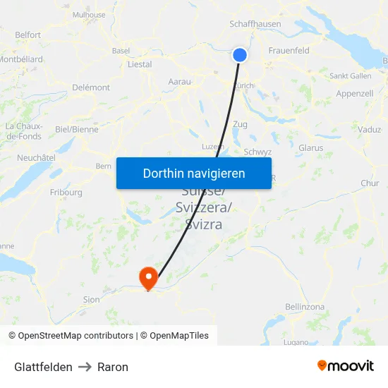 Glattfelden to Raron map
