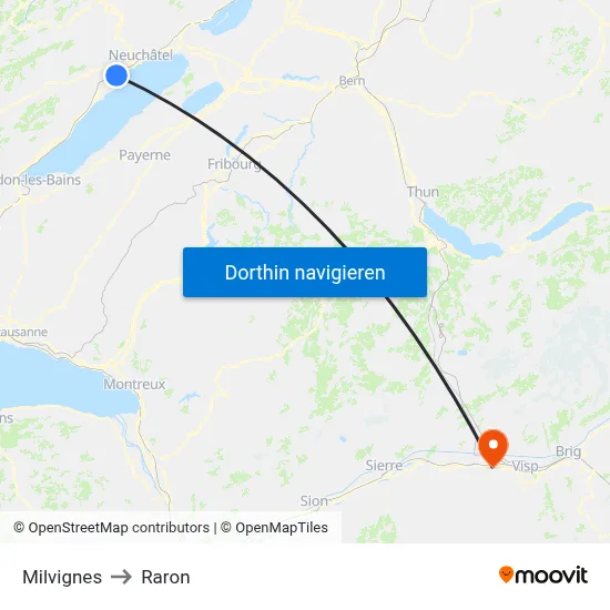 Milvignes to Raron map