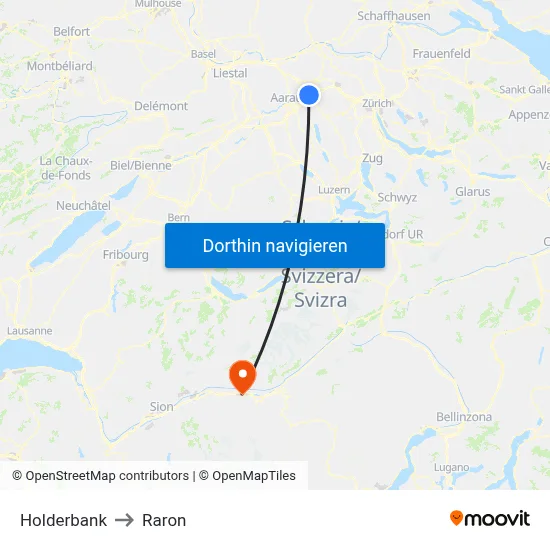 Holderbank to Raron map