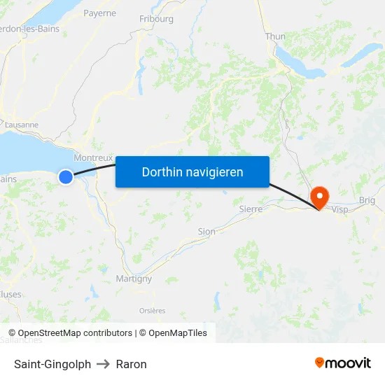 Saint-Gingolph to Raron map