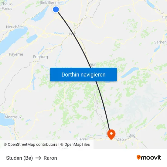 Studen (Be) to Raron map