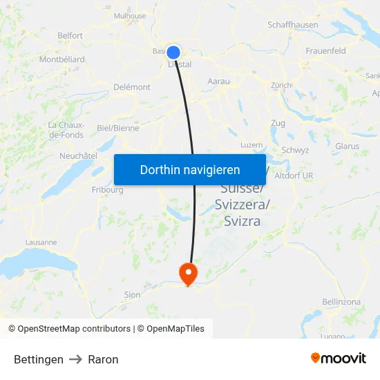 Bettingen to Raron map